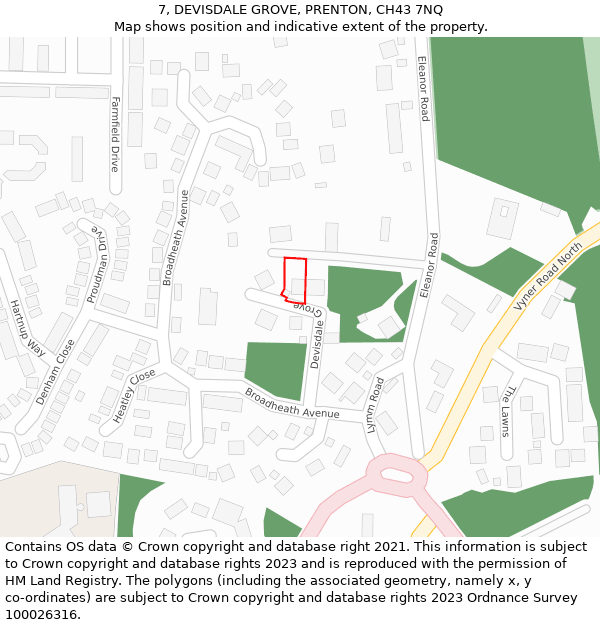 7, DEVISDALE GROVE, PRENTON, CH43 7NQ: Location map and indicative extent of plot