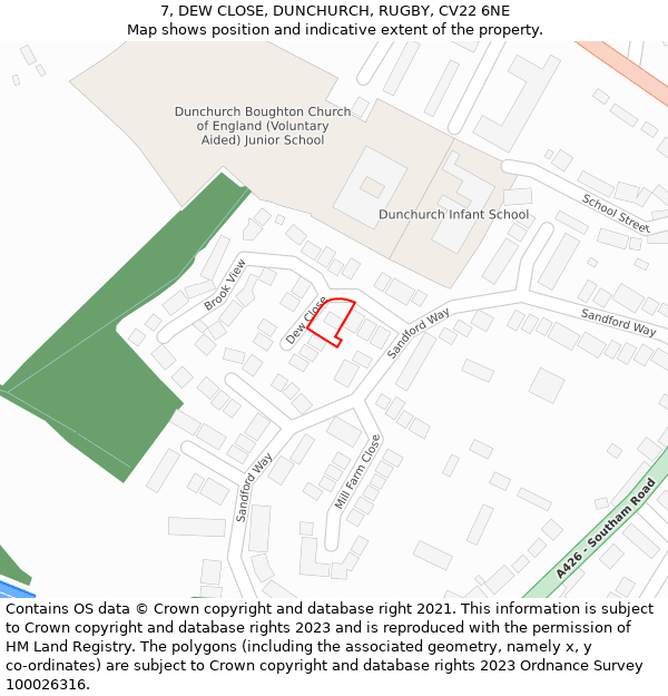 7, DEW CLOSE, DUNCHURCH, RUGBY, CV22 6NE: Location map and indicative extent of plot