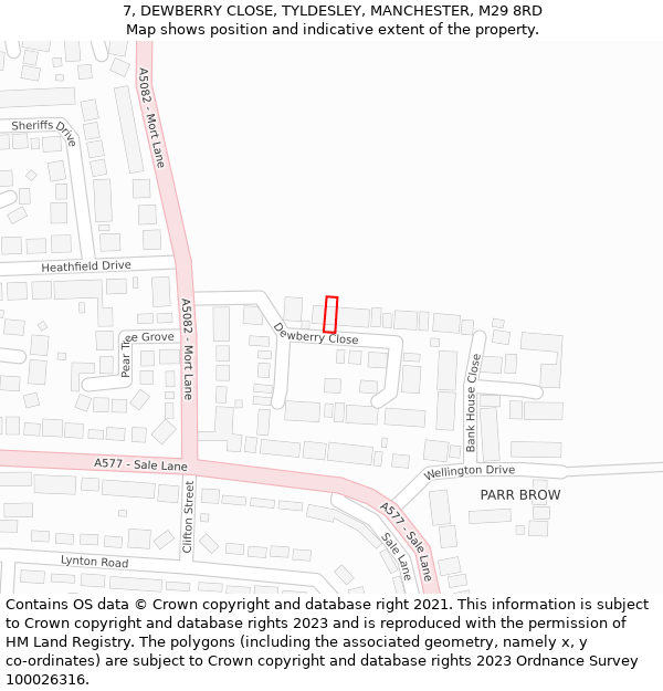 7, DEWBERRY CLOSE, TYLDESLEY, MANCHESTER, M29 8RD: Location map and indicative extent of plot