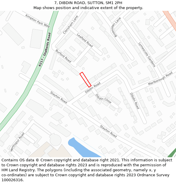 7, DIBDIN ROAD, SUTTON, SM1 2PH: Location map and indicative extent of plot