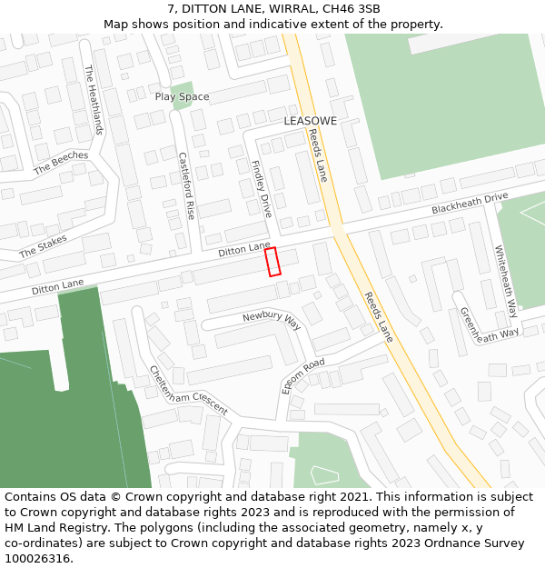 7, DITTON LANE, WIRRAL, CH46 3SB: Location map and indicative extent of plot