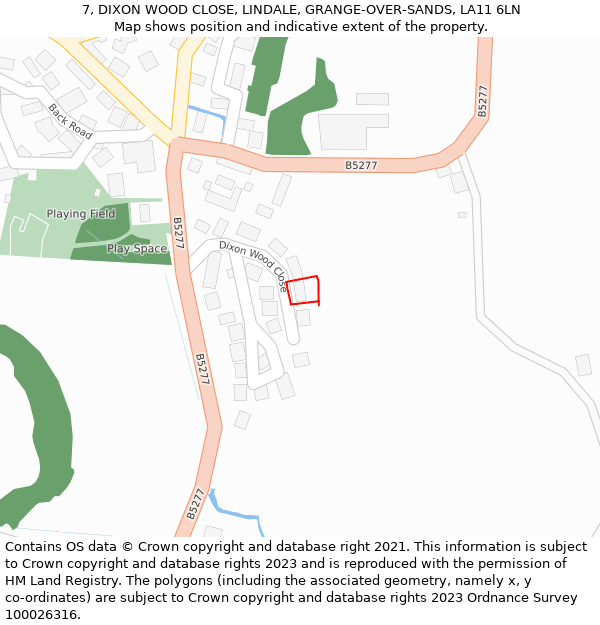7, DIXON WOOD CLOSE, LINDALE, GRANGE-OVER-SANDS, LA11 6LN: Location map and indicative extent of plot