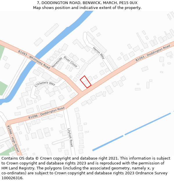 7, DODDINGTON ROAD, BENWICK, MARCH, PE15 0UX: Location map and indicative extent of plot