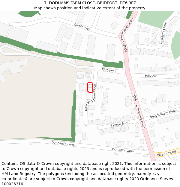 7, DODHAMS FARM CLOSE, BRIDPORT, DT6 3EZ: Location map and indicative extent of plot