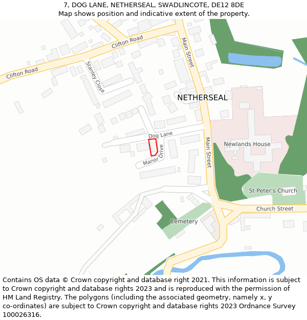 7, DOG LANE, NETHERSEAL, SWADLINCOTE, DE12 8DE: Location map and indicative extent of plot