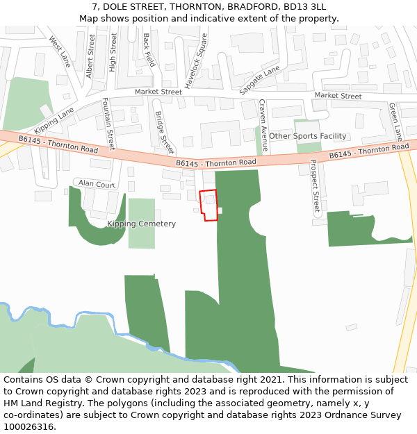 7, DOLE STREET, THORNTON, BRADFORD, BD13 3LL: Location map and indicative extent of plot