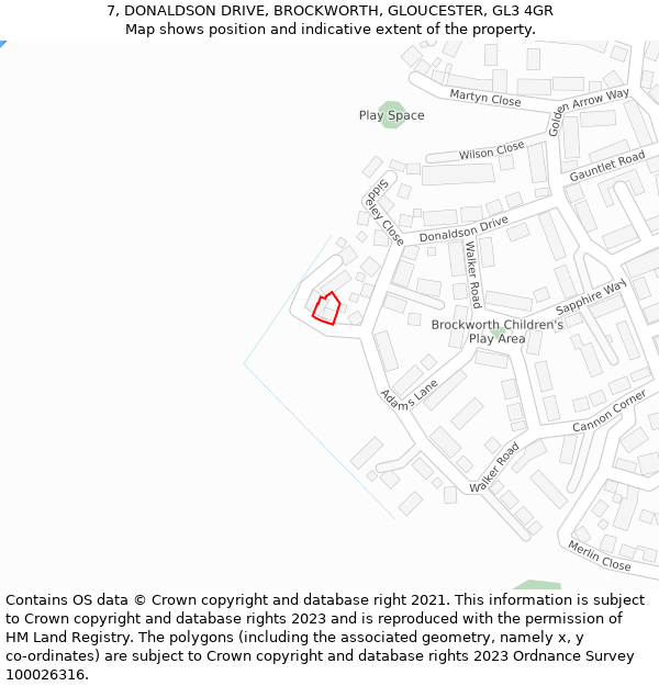 7, DONALDSON DRIVE, BROCKWORTH, GLOUCESTER, GL3 4GR: Location map and indicative extent of plot