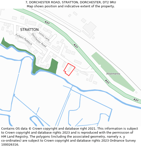 7, DORCHESTER ROAD, STRATTON, DORCHESTER, DT2 9RU: Location map and indicative extent of plot