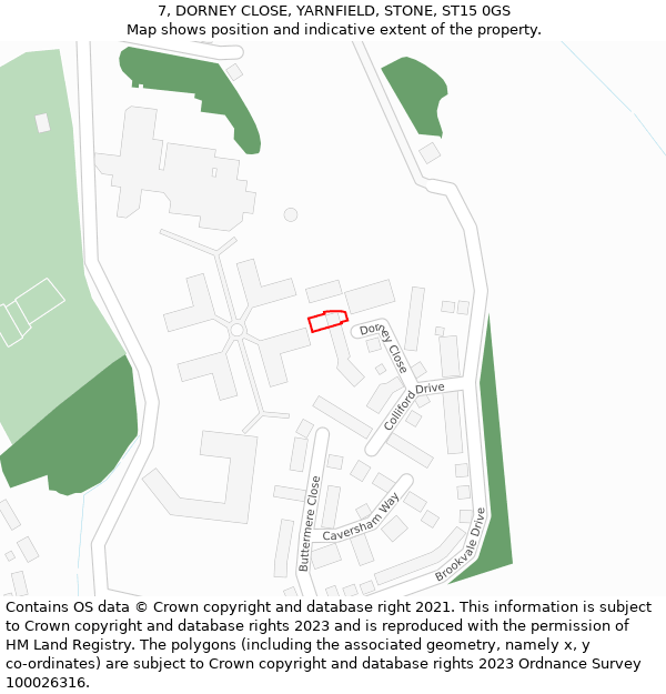 7, DORNEY CLOSE, YARNFIELD, STONE, ST15 0GS: Location map and indicative extent of plot