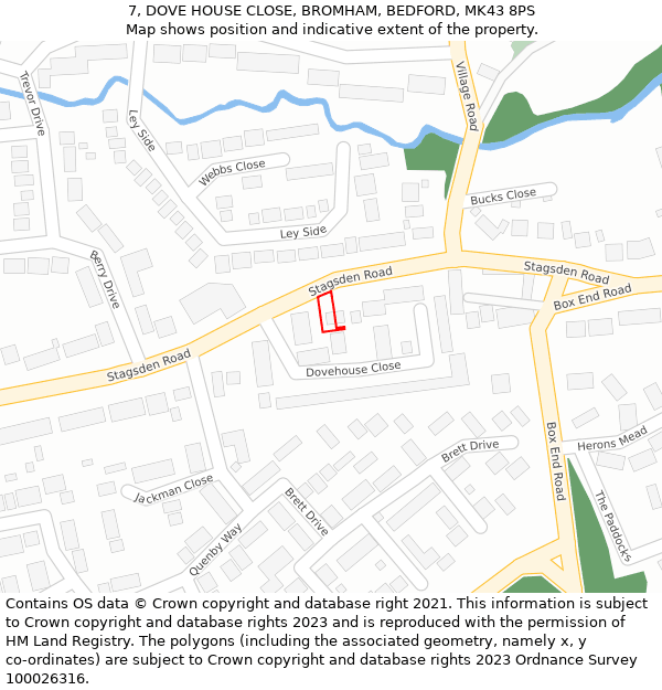 7, DOVE HOUSE CLOSE, BROMHAM, BEDFORD, MK43 8PS: Location map and indicative extent of plot