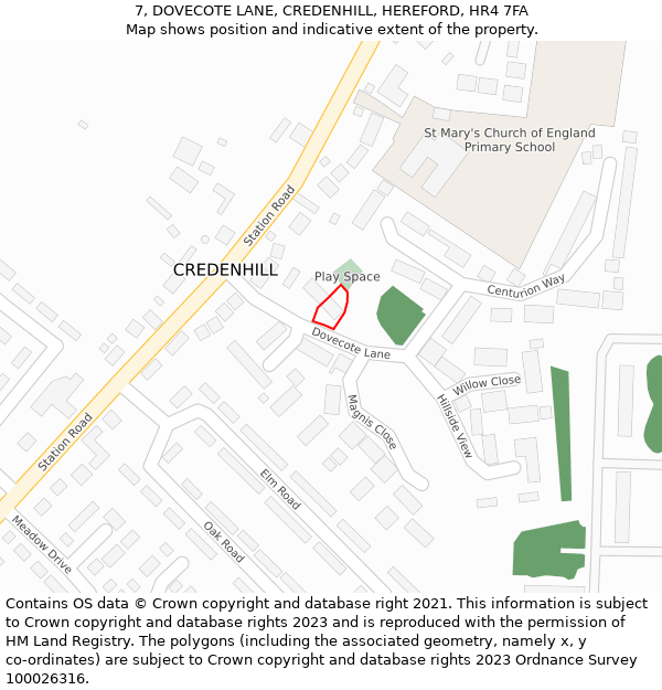 7, DOVECOTE LANE, CREDENHILL, HEREFORD, HR4 7FA: Location map and indicative extent of plot