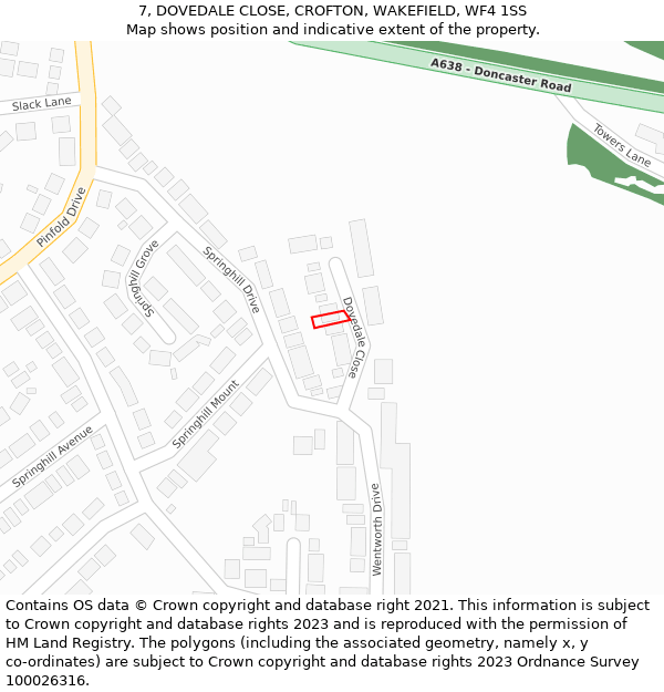 7, DOVEDALE CLOSE, CROFTON, WAKEFIELD, WF4 1SS: Location map and indicative extent of plot