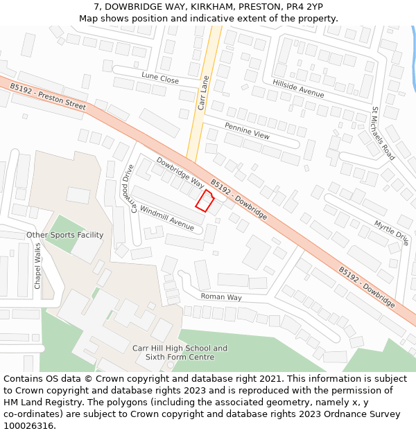 7, DOWBRIDGE WAY, KIRKHAM, PRESTON, PR4 2YP: Location map and indicative extent of plot