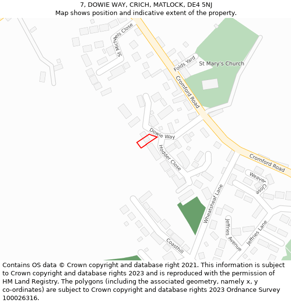 7, DOWIE WAY, CRICH, MATLOCK, DE4 5NJ: Location map and indicative extent of plot