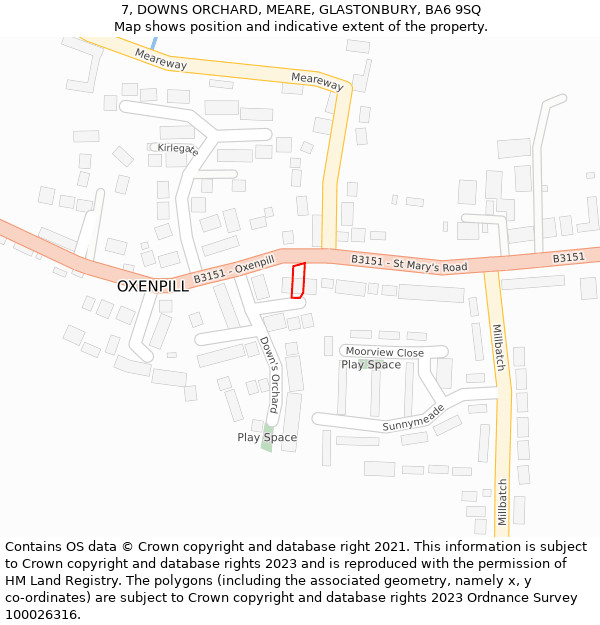 7, DOWNS ORCHARD, MEARE, GLASTONBURY, BA6 9SQ: Location map and indicative extent of plot