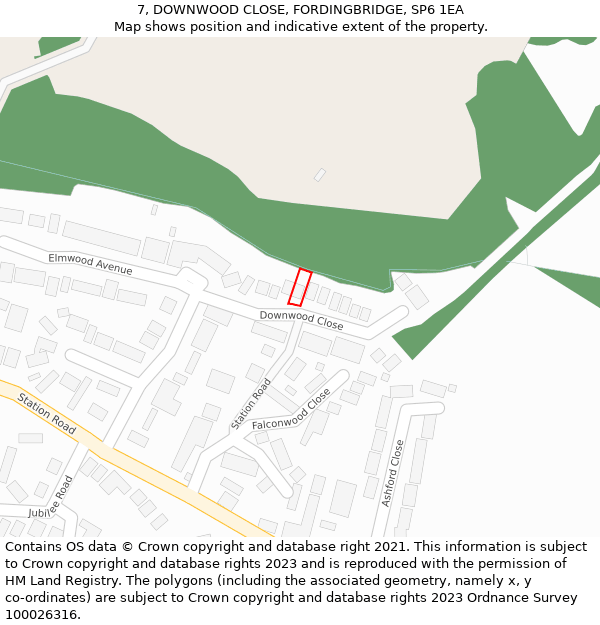 7, DOWNWOOD CLOSE, FORDINGBRIDGE, SP6 1EA: Location map and indicative extent of plot