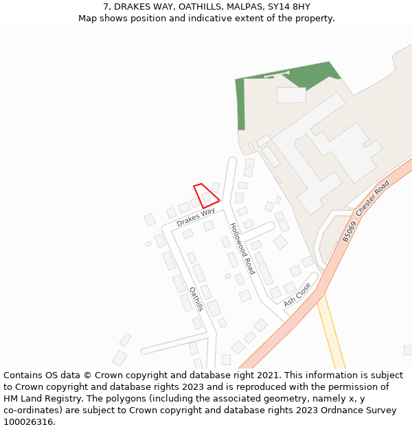 7, DRAKES WAY, OATHILLS, MALPAS, SY14 8HY: Location map and indicative extent of plot