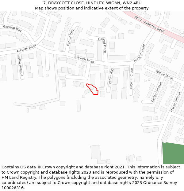 7, DRAYCOTT CLOSE, HINDLEY, WIGAN, WN2 4RU: Location map and indicative extent of plot