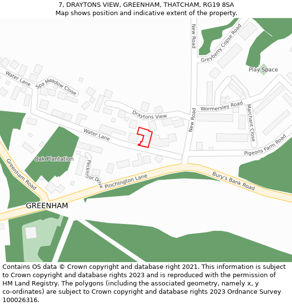 7, DRAYTONS VIEW, GREENHAM, THATCHAM, RG19 8SA: Location map and indicative extent of plot