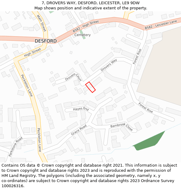 7, DROVERS WAY, DESFORD, LEICESTER, LE9 9DW: Location map and indicative extent of plot