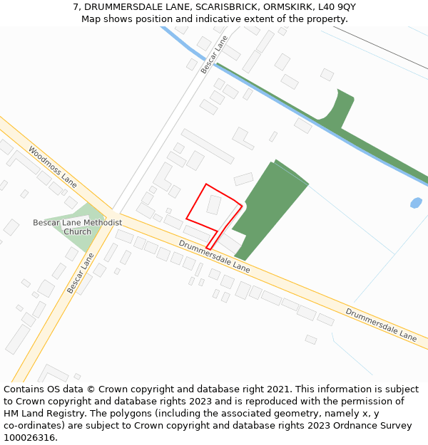 7, DRUMMERSDALE LANE, SCARISBRICK, ORMSKIRK, L40 9QY: Location map and indicative extent of plot