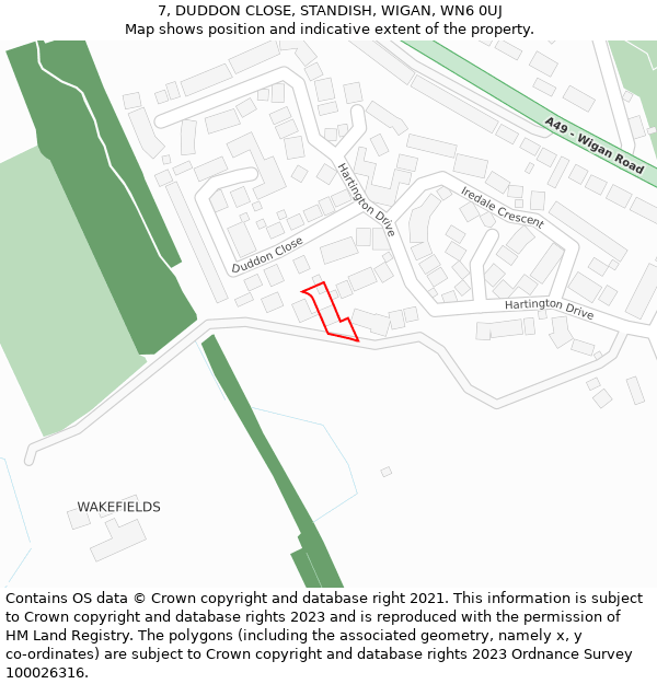 7, DUDDON CLOSE, STANDISH, WIGAN, WN6 0UJ: Location map and indicative extent of plot