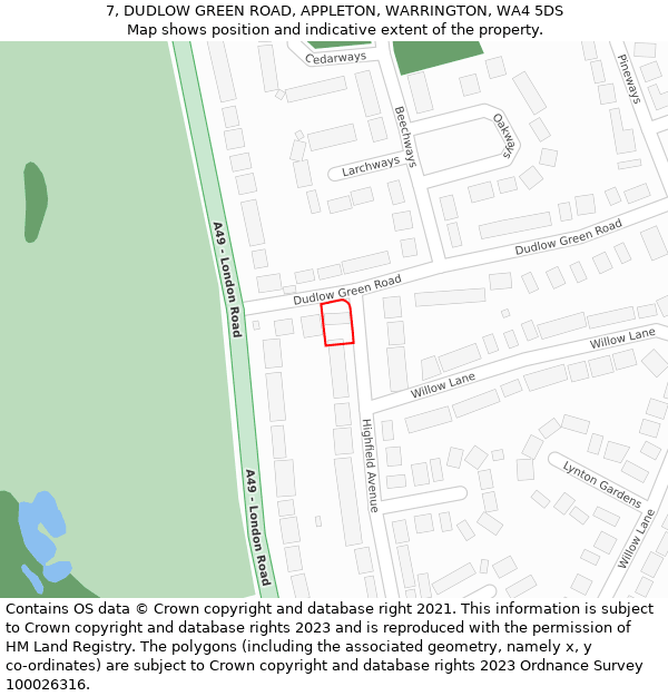 7, DUDLOW GREEN ROAD, APPLETON, WARRINGTON, WA4 5DS: Location map and indicative extent of plot
