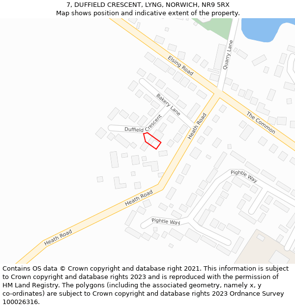 7, DUFFIELD CRESCENT, LYNG, NORWICH, NR9 5RX: Location map and indicative extent of plot