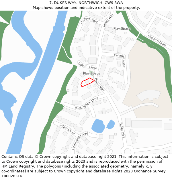 7, DUKES WAY, NORTHWICH, CW9 8WA: Location map and indicative extent of plot