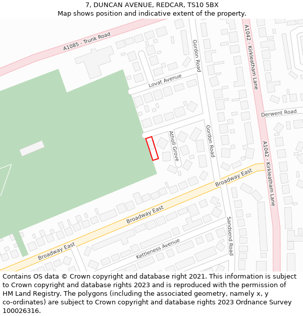 7, DUNCAN AVENUE, REDCAR, TS10 5BX: Location map and indicative extent of plot