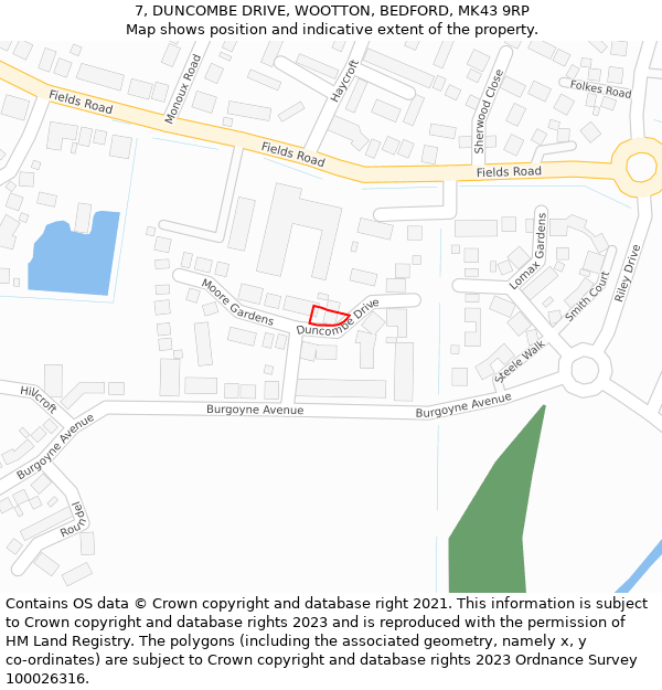 7, DUNCOMBE DRIVE, WOOTTON, BEDFORD, MK43 9RP: Location map and indicative extent of plot