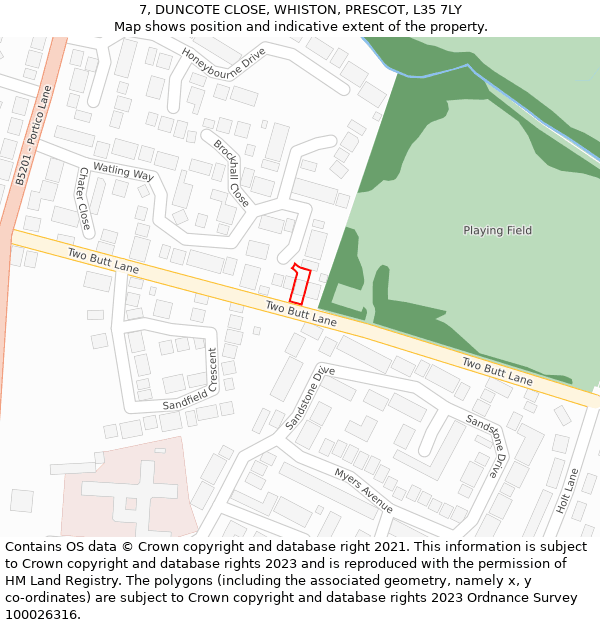 7, DUNCOTE CLOSE, WHISTON, PRESCOT, L35 7LY: Location map and indicative extent of plot