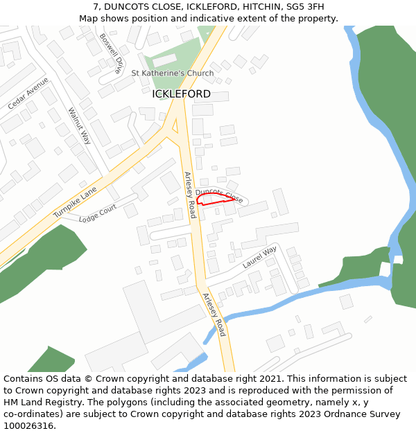 7, DUNCOTS CLOSE, ICKLEFORD, HITCHIN, SG5 3FH: Location map and indicative extent of plot