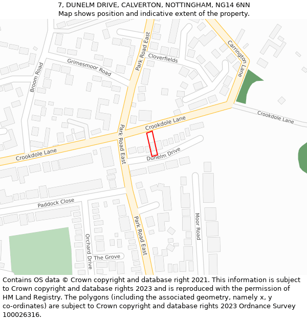 7, DUNELM DRIVE, CALVERTON, NOTTINGHAM, NG14 6NN: Location map and indicative extent of plot