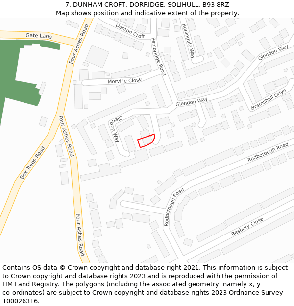 7, DUNHAM CROFT, DORRIDGE, SOLIHULL, B93 8RZ: Location map and indicative extent of plot