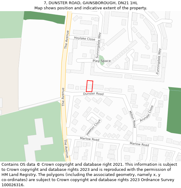 7, DUNSTER ROAD, GAINSBOROUGH, DN21 1HL: Location map and indicative extent of plot