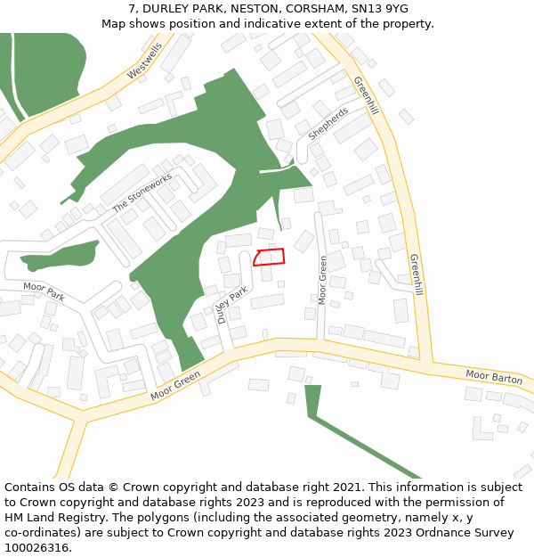7, DURLEY PARK, NESTON, CORSHAM, SN13 9YG: Location map and indicative extent of plot