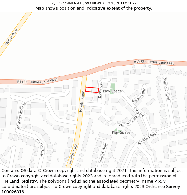 7, DUSSINDALE, WYMONDHAM, NR18 0TA: Location map and indicative extent of plot