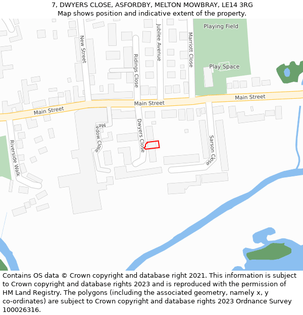 7, DWYERS CLOSE, ASFORDBY, MELTON MOWBRAY, LE14 3RG: Location map and indicative extent of plot