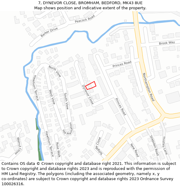 7, DYNEVOR CLOSE, BROMHAM, BEDFORD, MK43 8UE: Location map and indicative extent of plot