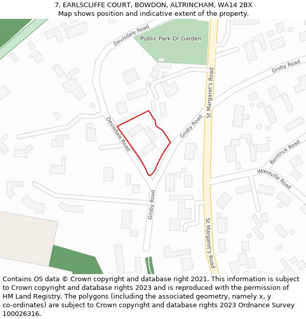 7, EARLSCLIFFE COURT, BOWDON, ALTRINCHAM, WA14 2BX: Location map and indicative extent of plot