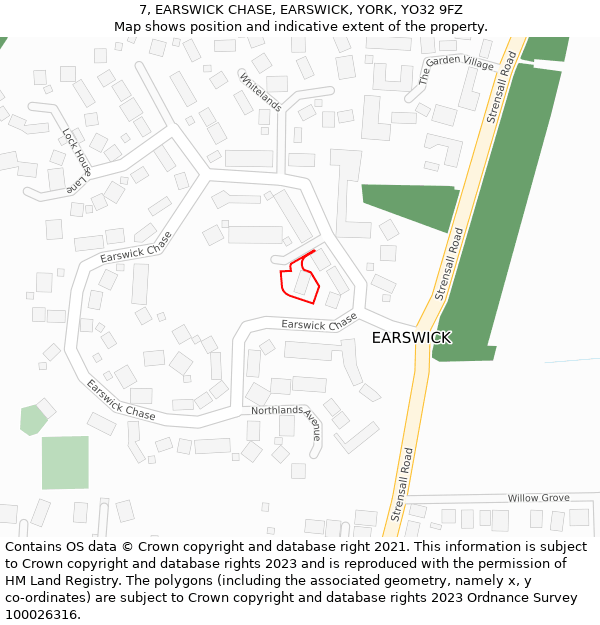 7, EARSWICK CHASE, EARSWICK, YORK, YO32 9FZ: Location map and indicative extent of plot