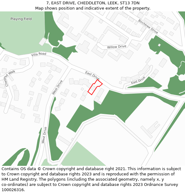 7, EAST DRIVE, CHEDDLETON, LEEK, ST13 7DN: Location map and indicative extent of plot