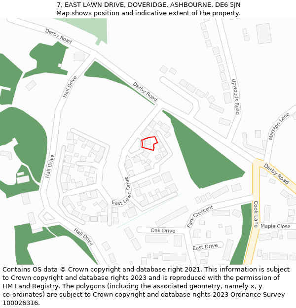 7, EAST LAWN DRIVE, DOVERIDGE, ASHBOURNE, DE6 5JN: Location map and indicative extent of plot