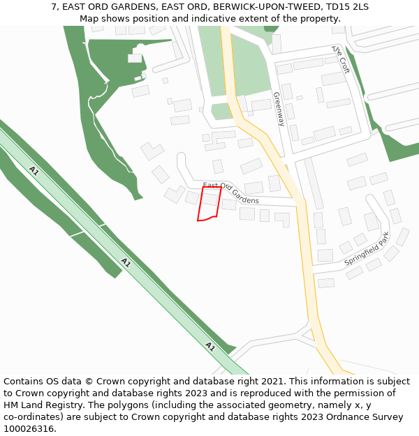 7, EAST ORD GARDENS, EAST ORD, BERWICK-UPON-TWEED, TD15 2LS: Location map and indicative extent of plot