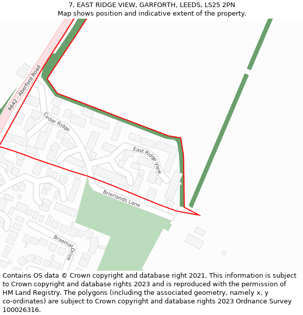 7, EAST RIDGE VIEW, GARFORTH, LEEDS, LS25 2PN: Location map and indicative extent of plot