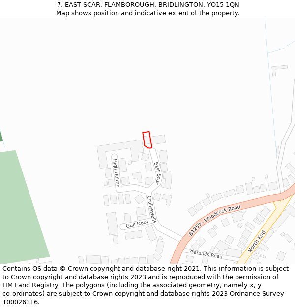 7, EAST SCAR, FLAMBOROUGH, BRIDLINGTON, YO15 1QN: Location map and indicative extent of plot