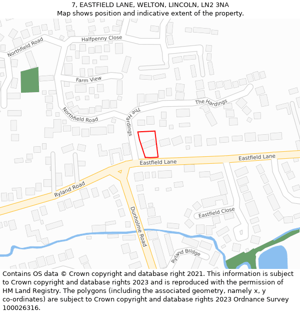 7, EASTFIELD LANE, WELTON, LINCOLN, LN2 3NA: Location map and indicative extent of plot