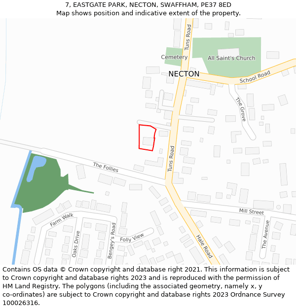 7, EASTGATE PARK, NECTON, SWAFFHAM, PE37 8ED: Location map and indicative extent of plot