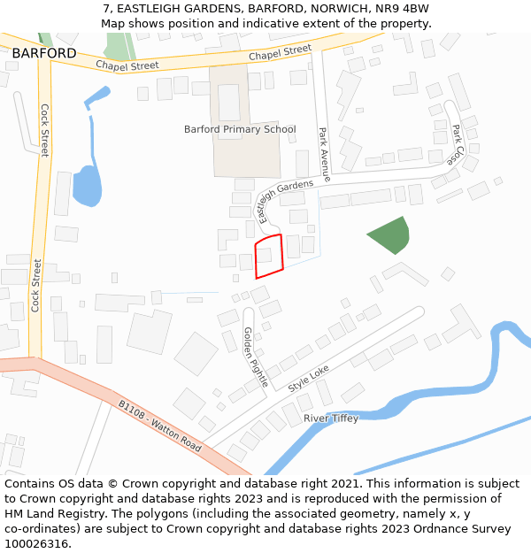 7, EASTLEIGH GARDENS, BARFORD, NORWICH, NR9 4BW: Location map and indicative extent of plot